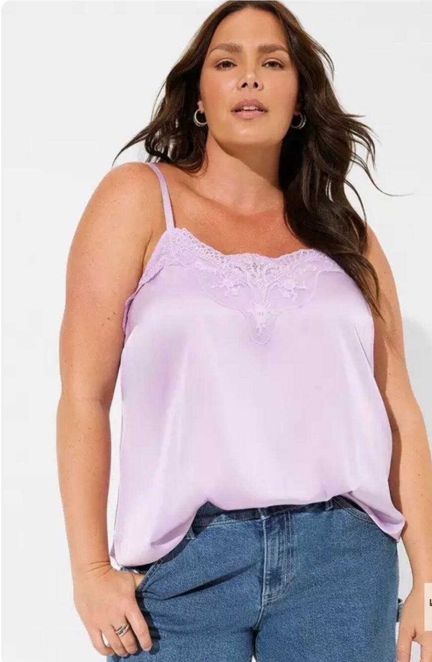 NEW Torrid Sophie Satin Lace Trim Cami Top in Orchid Bloom 3X Feminime Romantic